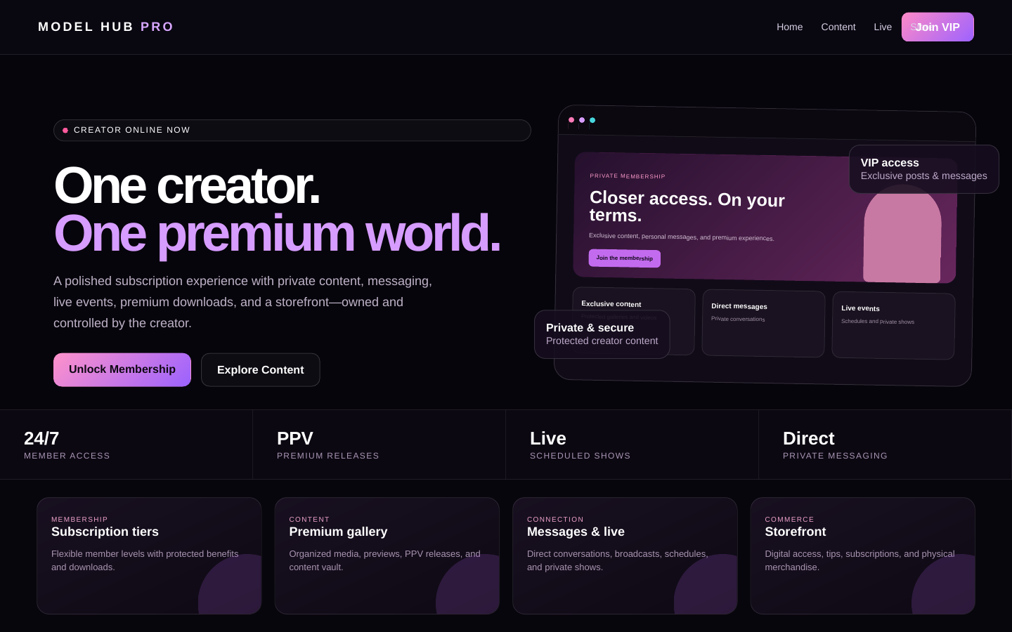 Creator storefront interface screenshot